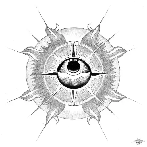 sun with all seeing eye. in the background while the evil trys to over com tattoo design idea