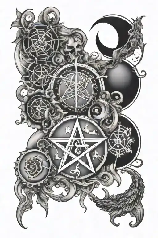 witchy spiritual symbols back tattoo design  tattoo design idea