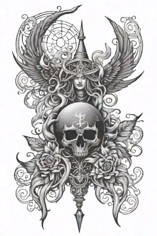 witchy spiritual back tattoo design combining elements tattoo design idea