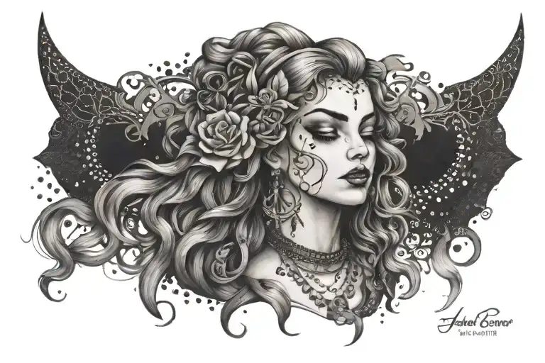 Witchy Gypsy girl tattoo design idea