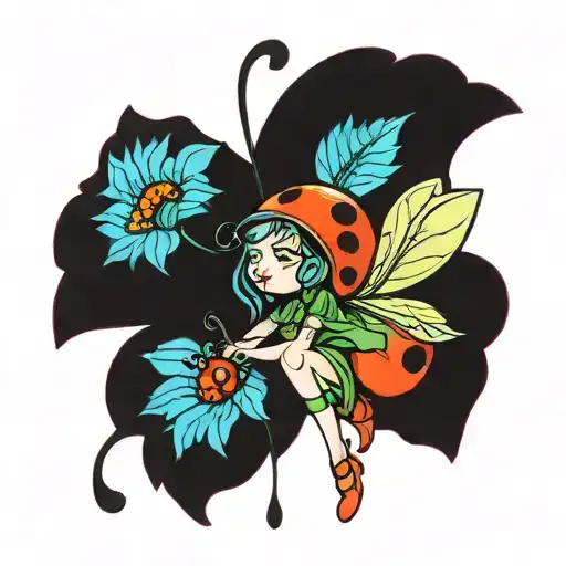 a fairy with the colors of a ladybug  tattoo design idea