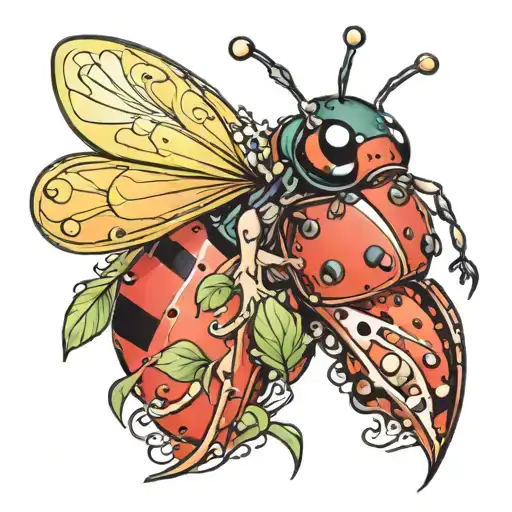 fairy with the colors of a ladybug  tattoo design idea