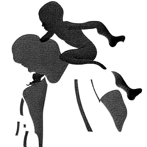  silhouettes of children on their father's shoulders.  tattoo design idea