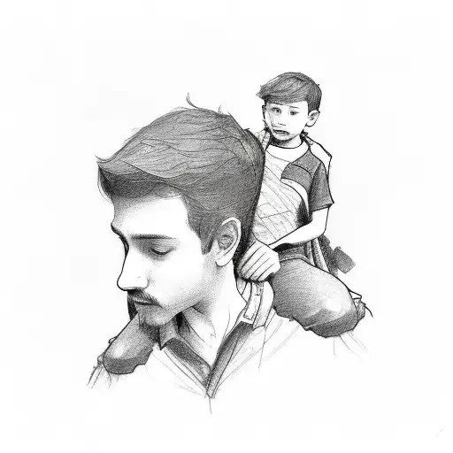 children on their father's shoulders.  tattoo design idea