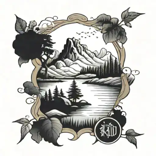 Design a tattoo of a serene landscape with a hidden message of 'blessed' tattoo design idea