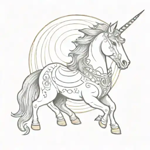 unicorn on the moon with different colors and lines tattoo design idea