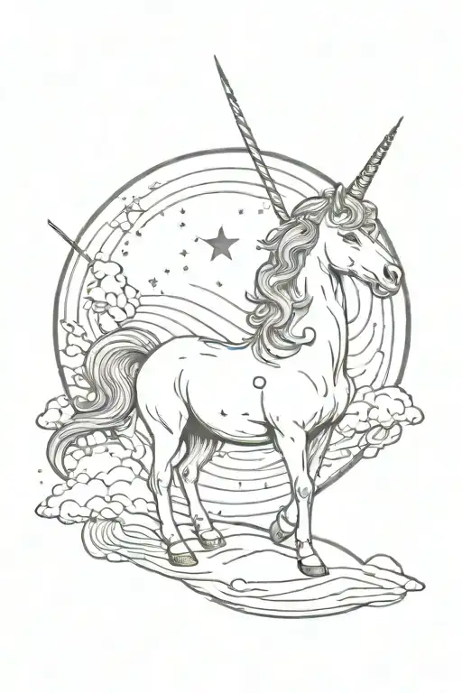 unicorn on the moon with different colors and lines in space tattoo design idea