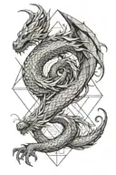 Geometric "Dragon Mother And Dragon Daughter" Tattoo - BlackInk AI