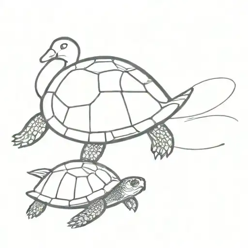 turtle with a duck on top tattoo design idea