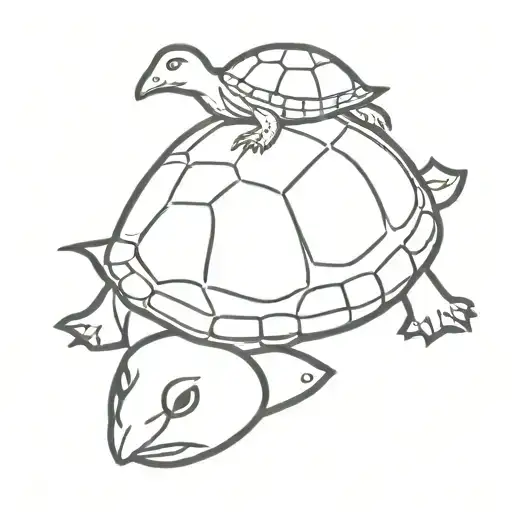 turtle with a duck sitting on top of the turtles shell tattoo design idea