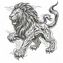 A fierce lion symbolizing strength and power, surrounded by bolts of lightning, with a subtle nod to Christian symbolism intertwined in the design tattoo design idea