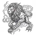 A fierce lion symbolizing strength and power, surrounded by bolts of lightning, with a subtle nod to Christian symbolism intertwined in the design tattoo design idea