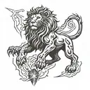 A fierce lion symbolizing strength and power, surrounded by bolts of lightning, with a subtle nod to Christian symbolism intertwined in the design tattoo design idea