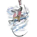 A japanese samurai riding a chinese zodiac horse with a dragon’s head tattoo design idea