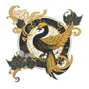 kintsugi phoenix rising on porcelain pattern with lotus futuristic elements  tattoo design idea