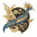 kintsugi phoenix rising on porcelain pattern with lotus futuristic elements  tattoo design idea