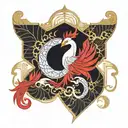 kintsugi phoenix rising on porcelain pattern with lotus futuristic elements  tattoo design idea