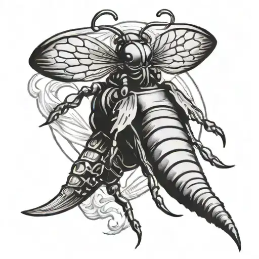 executioner wasp pulling a whale tattoo design idea
