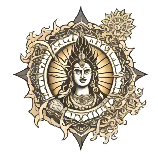 Sun, Earth, Shiva, Krishna  tattoo design idea