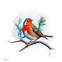 Robin bird on hemlock branch tattoo design idea