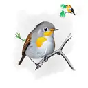Robin bird on hemlock branch tattoo design idea