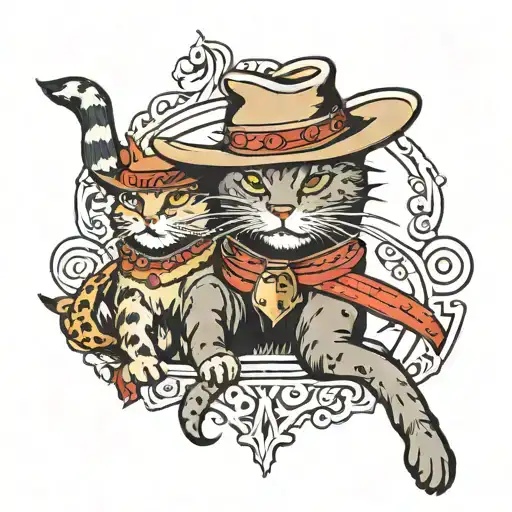 cowboy cat  tattoo design idea