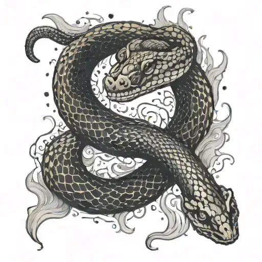 A snake shedding its skin in a blaze of fire tattoo design idea