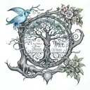names of Roan and Mick inserted in the tree of life  tattoo design idea