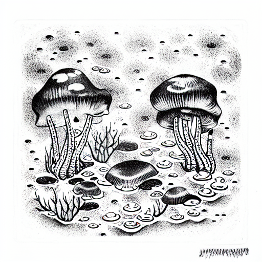 underwater mushrooms Forest with a scuba diver tattoo design idea