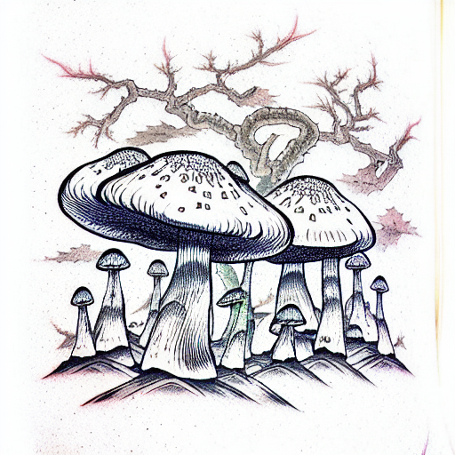 giant mushrooms Forest  tattoo design idea