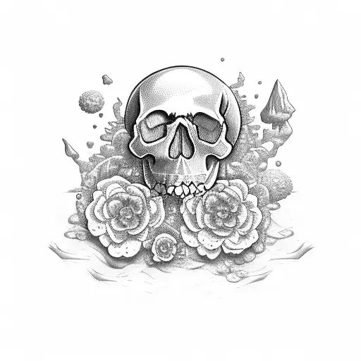 skull beach flowers crystals tattoo design idea