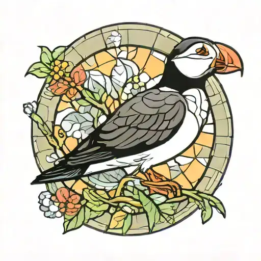stain glass puffin tattoo design idea
