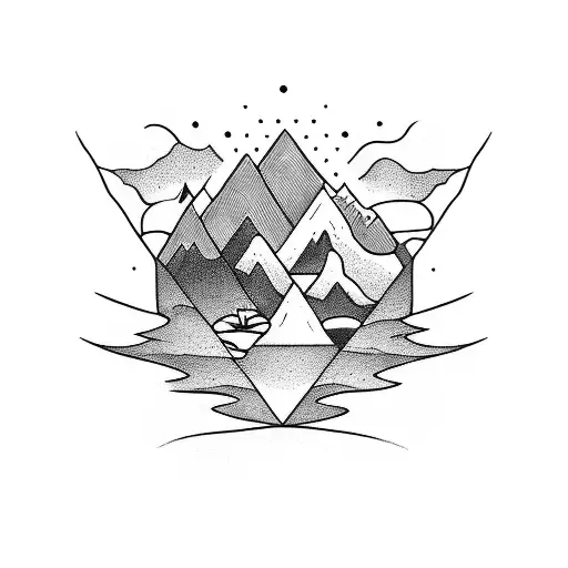 A blackwork tattoo of a guitar merging into a mountain range tattoo design idea