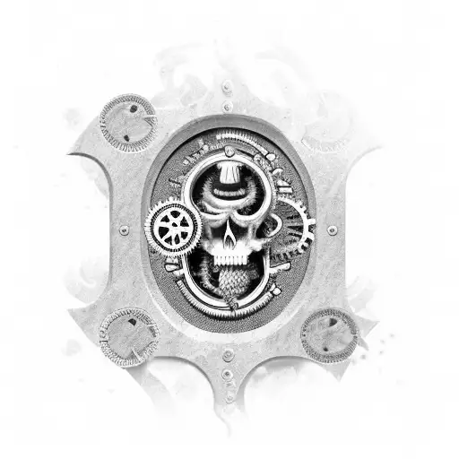 gravestone with cogs and american style exshaust pipes  tattoo design idea