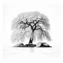 walnut tree by calm flowing river tattoo design idea