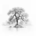 walnut tree by calm flowing river tattoo design idea