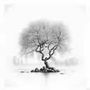walnut tree by calm flowing river tattoo design idea