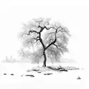 walnut tree by flowing river tattoo design idea