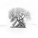 walnut tree by flowing river tattoo design idea