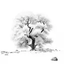 walnut tree by flowing river tattoo design idea