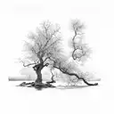 walnut tree by flowing river tattoo design idea