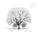 walnut tree by flowing river tattoo design idea