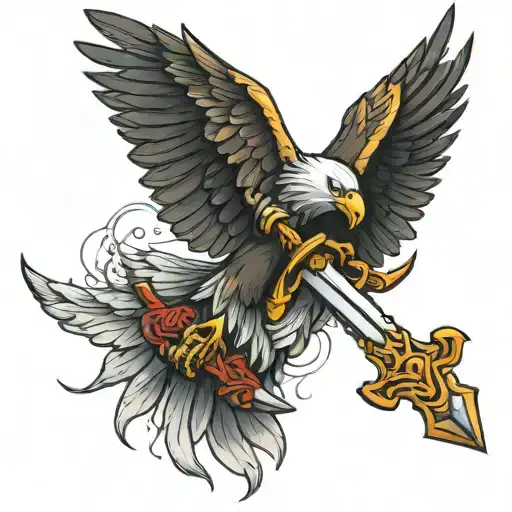 eagle wings and sword going tattoo design idea