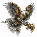 eagle wings and sword going tattoo design idea