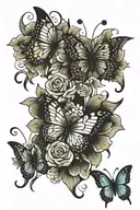 three butterfly's spiriling twords a flower  tattoo design idea