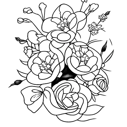 larkspur and violet flowers boquet tattoo design idea