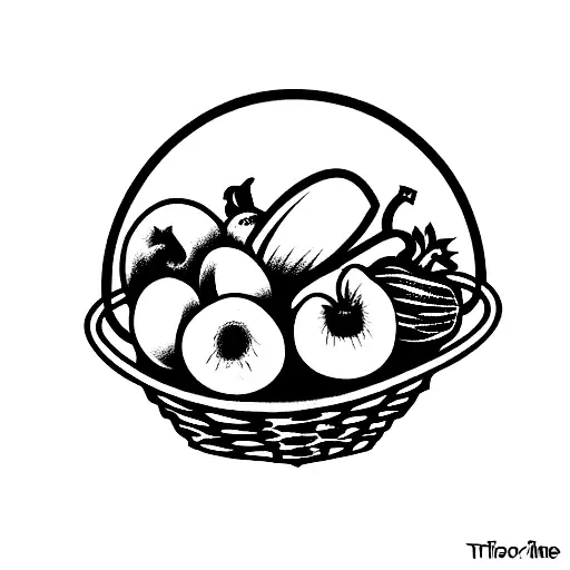 a traditional wooden basket full of fruit and vegetables native to my origin of Valencia (spain) and Alsace (france), co tattoo design idea