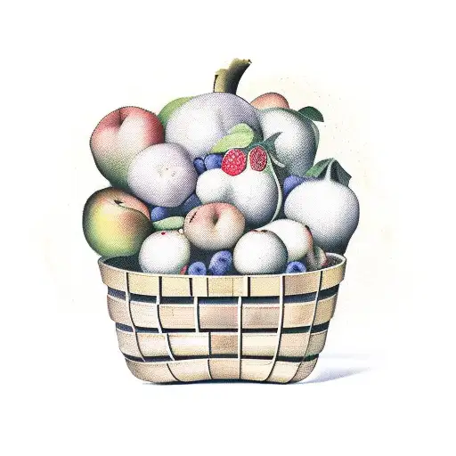 a traditional wooden basket full of fruit and vegetables native to my origin of Valencia (spain) and Alsace (france), co tattoo design idea