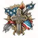 In God we trust with cross and American flag tattoo design idea