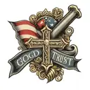 In God we trust with cross and American flag tattoo design idea